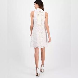 Anne Klein Bow-Back Ruffled-Collar Lace Cream Dress